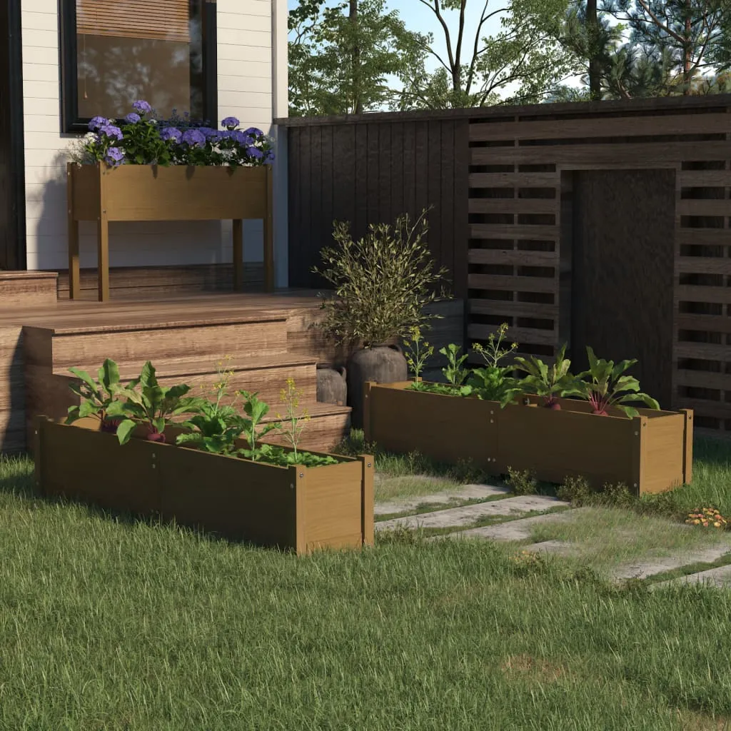 vidaXL Letti Rialzati da Giardino 2 pz Miele 150x31x31cm Legno di Pino