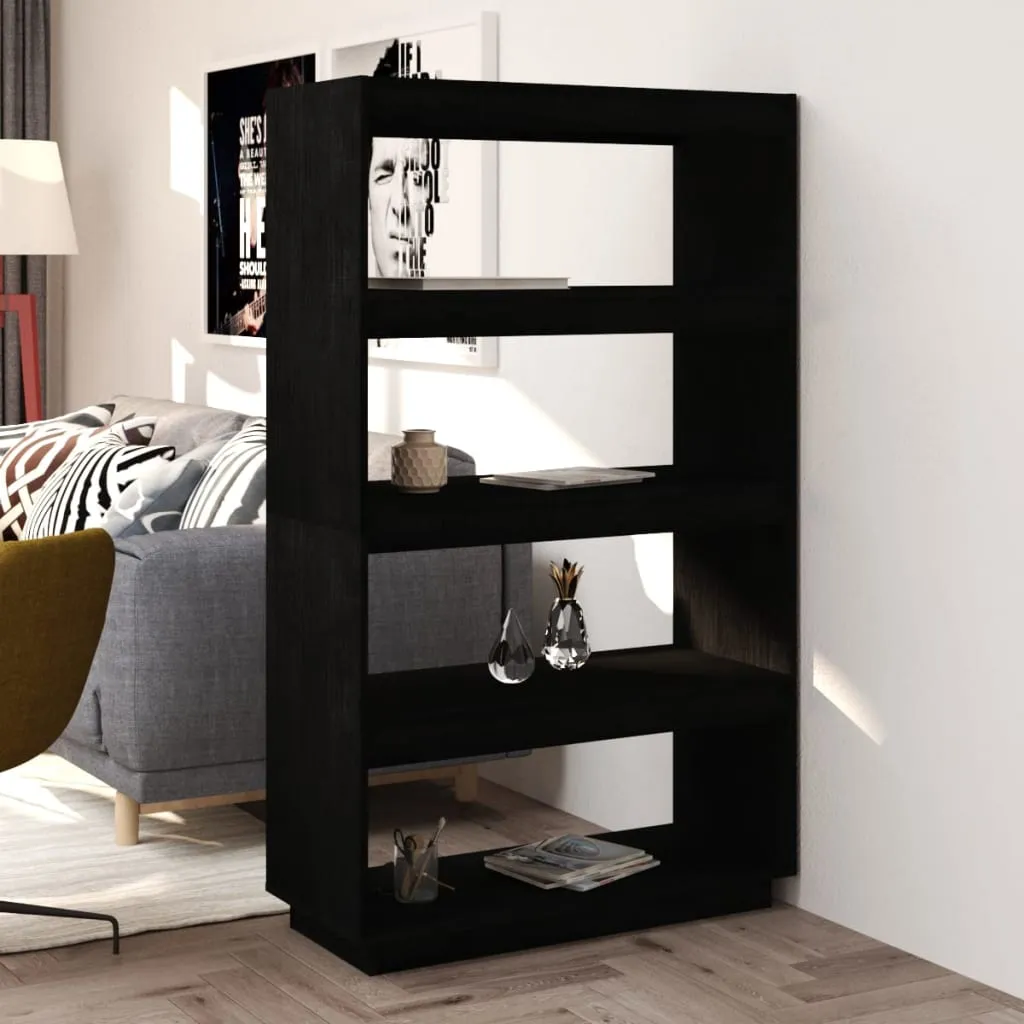 vidaXL Libreria/Divisorio Nero 80x35x135 cm in Legno Massello di Pino