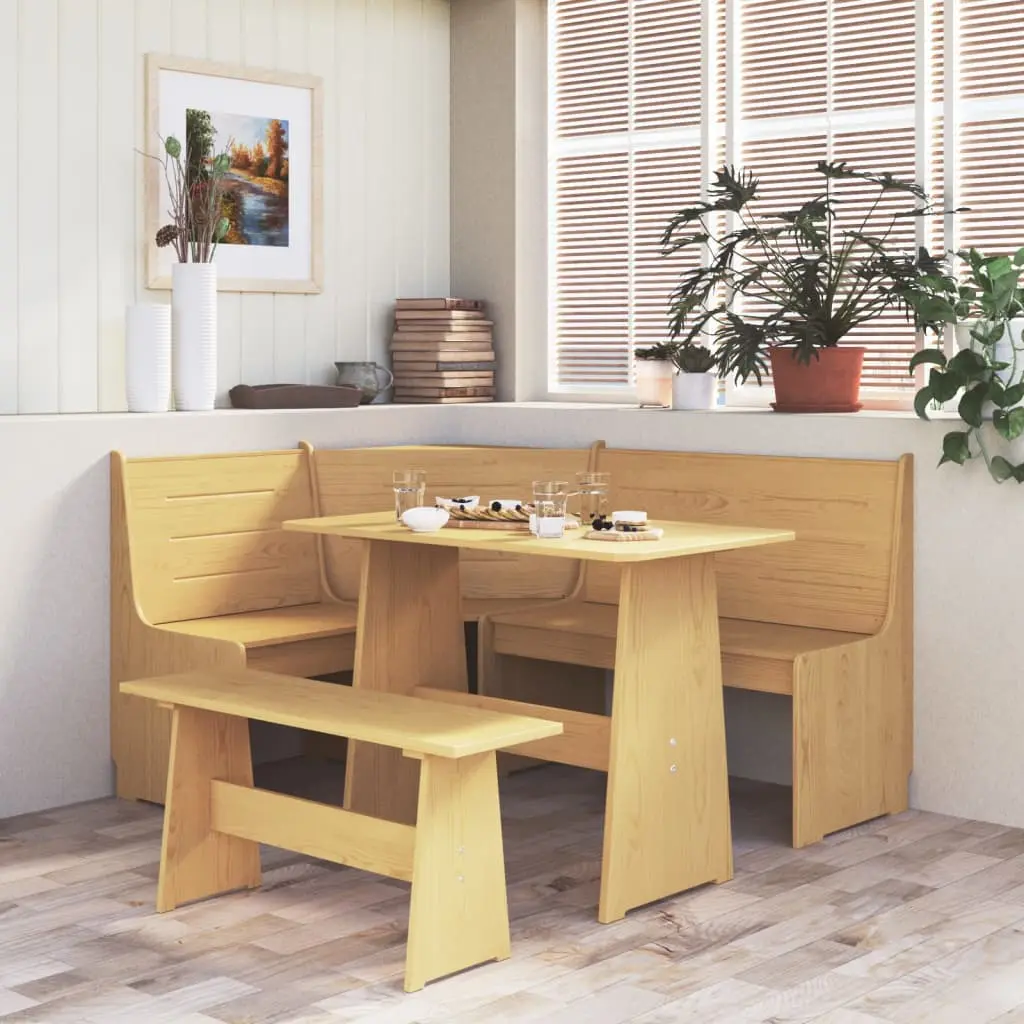 Set da Pranzo 3 pz Marrone Miele in Legno Massello di Pino