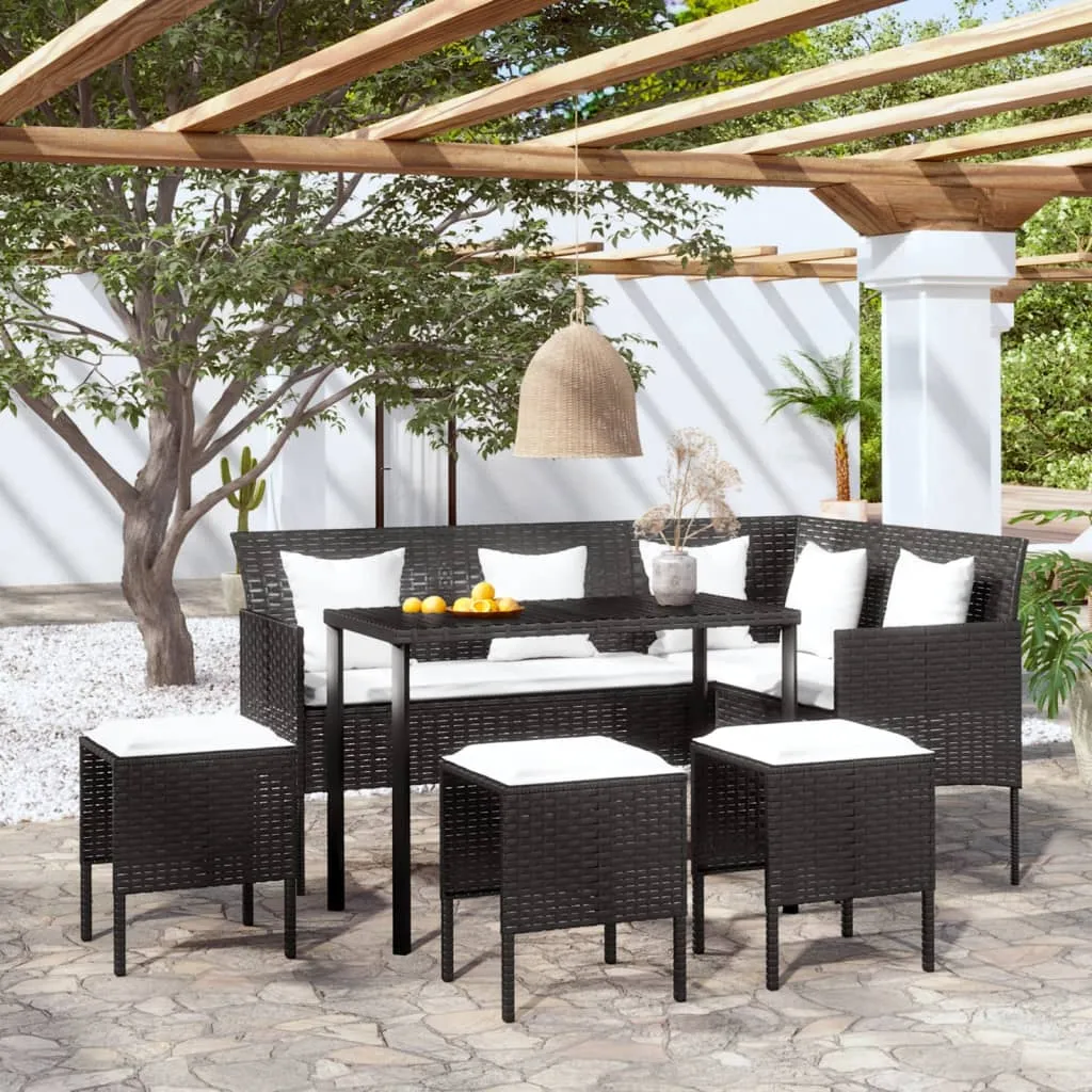 vidaXL Set Mobili 5 Pz Divano a L con Cuscini in Polyrattan Nero