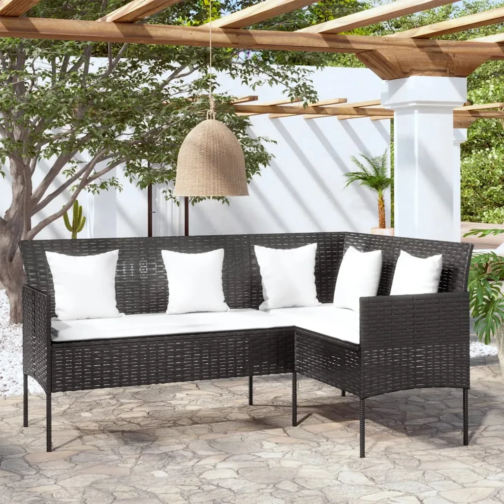 vidaXL Divano a Forma di L con Cuscini in Polyrattan Nero