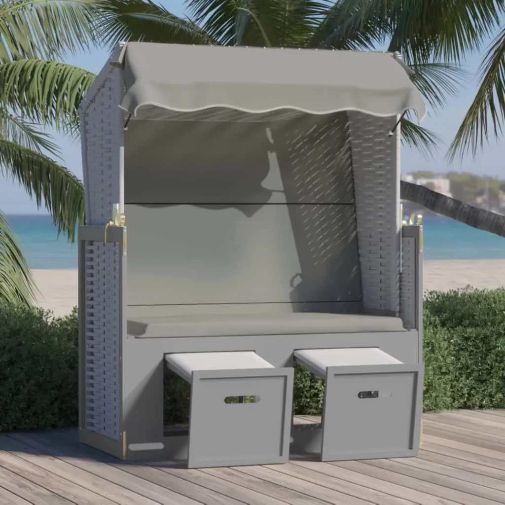 vidaXL Strandkorb con Tettoia in Polyrattan e Legno Massello Grigio