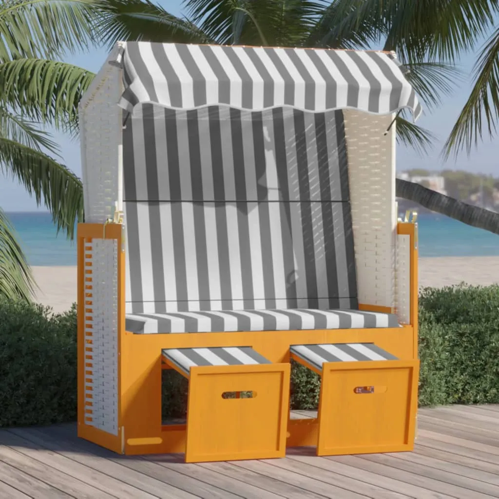 vidaXL Strandkorb con Tettoia Polyrattan Legno Massello Bianco Grigio