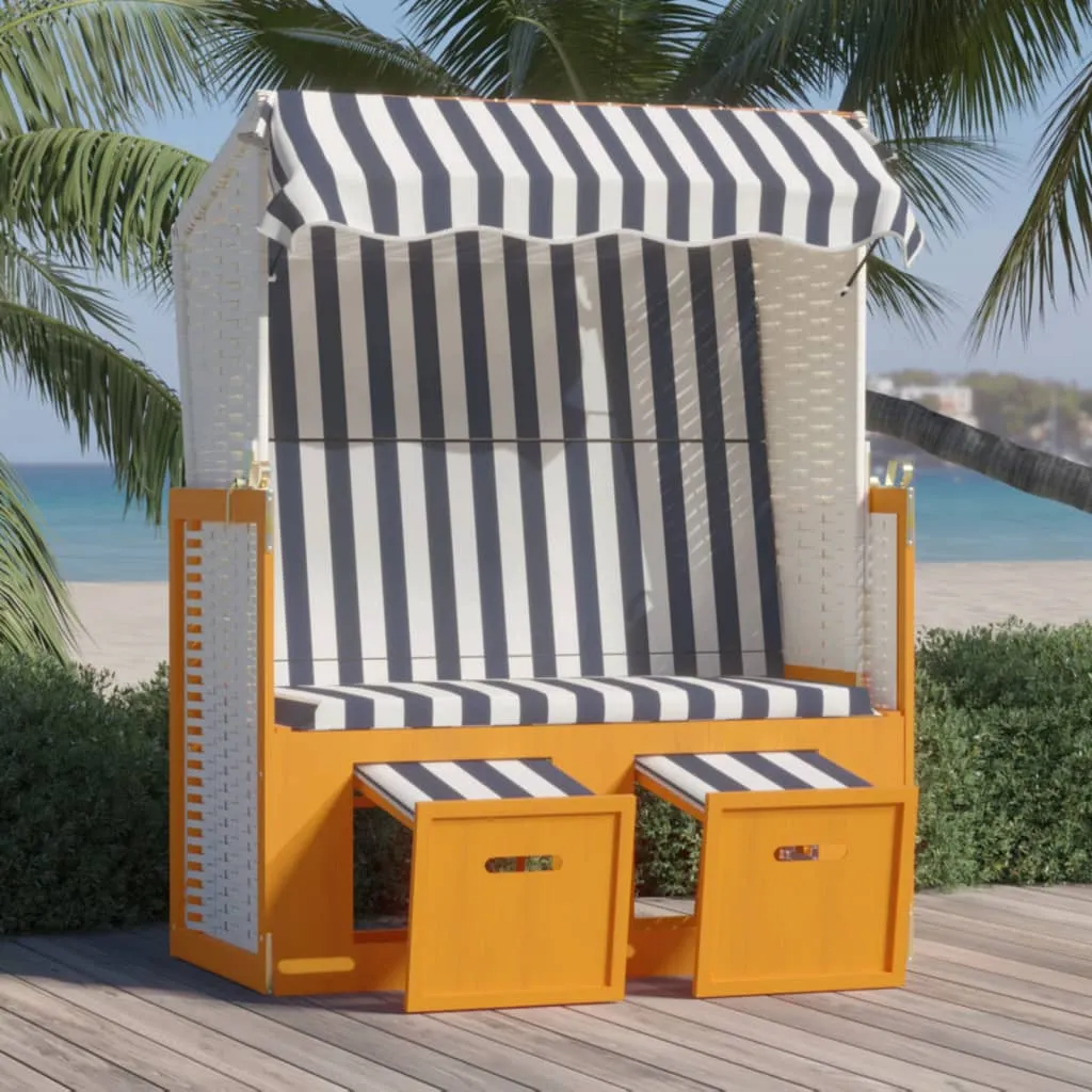 vidaXL Strandkorb con Tettoia Polyrattan e Legno Massello Bianco e Blu