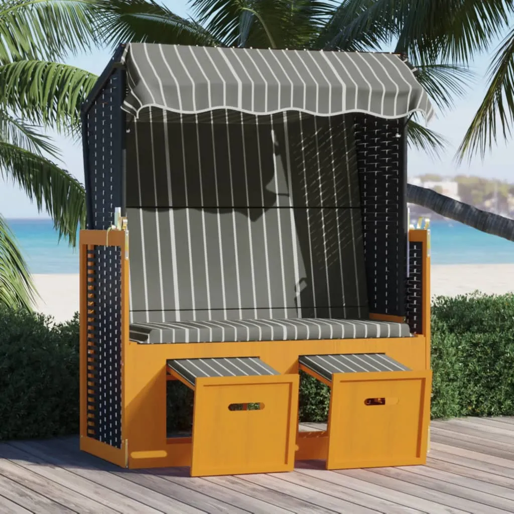 vidaXL Strandkorb con Tettoia Polyrattan Legno Massello Nero e Grigio