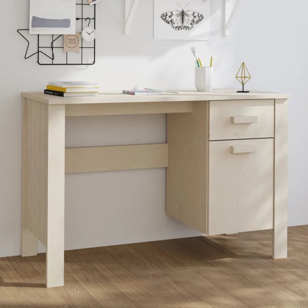 vidaXL Scrivania HAMAR Miele 113x50x75 cm in Legno Massello di Pino