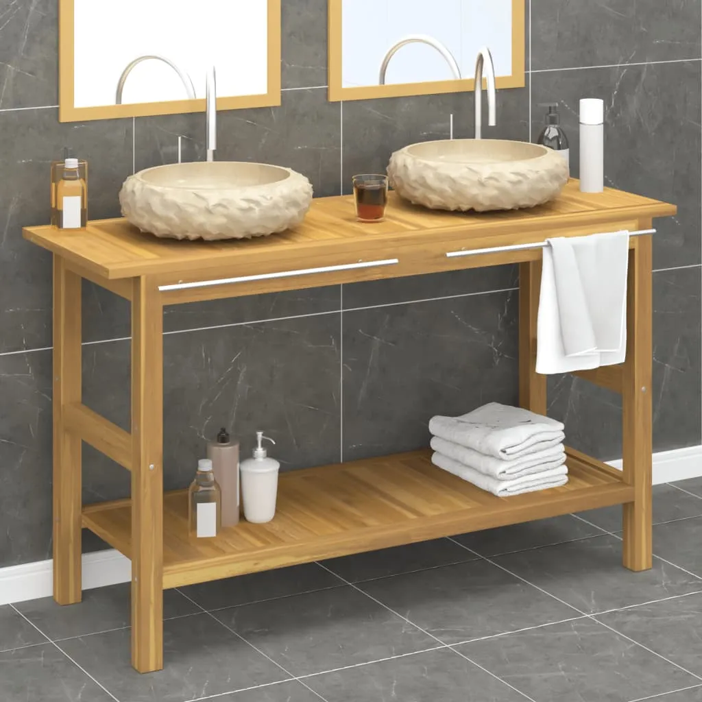 vidaXL Mobile Vanità Bagno e Lavandini Marmo Crema Legno Massello Teak