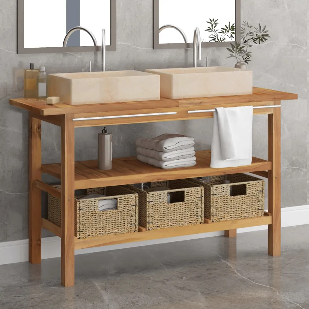 vidaXL Mobile Vanità Bagno e Lavandini Marmo Crema Legno Massello Teak