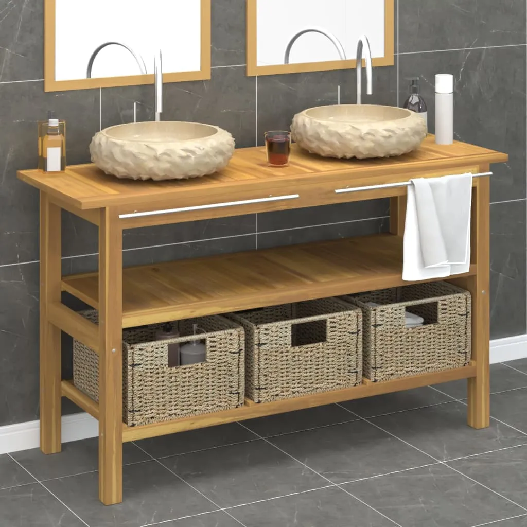 vidaXL Mobile Vanità Bagno e Lavandini Marmo Crema Legno Massello Teak