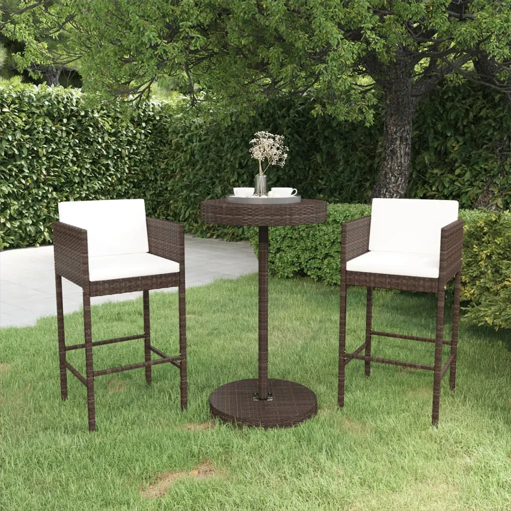 vidaXL Set Bar da Giardino 3 pz con Cuscini Polyrattan Marrone