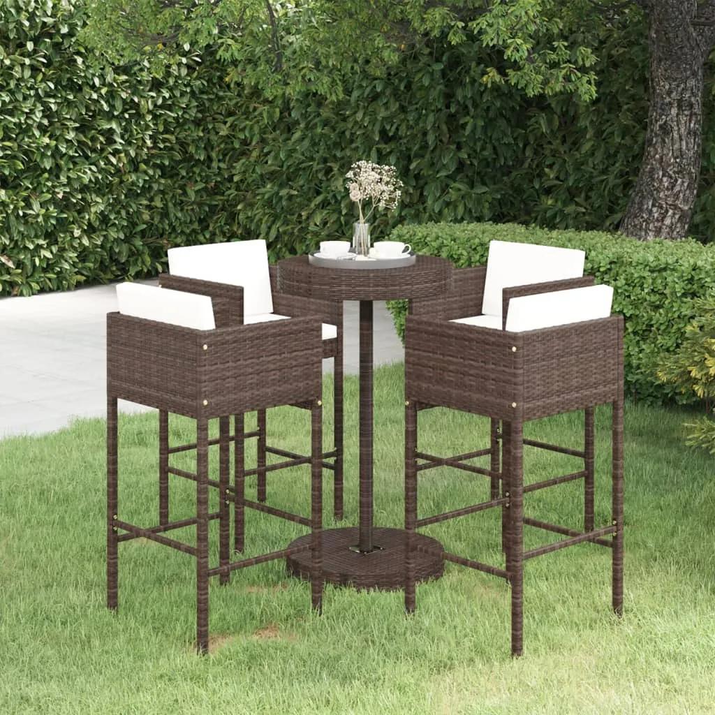 vidaXL Set da Bar da Giardino 5 pz con Cuscini in Polyrattan Marrone