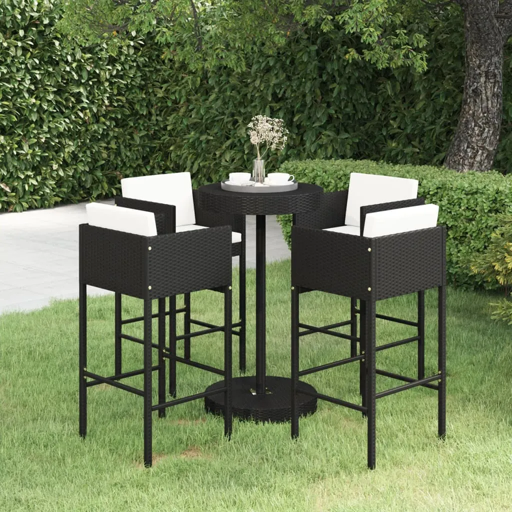 vidaXL Set Bar da Giardino 5 pz con Cuscini Polyrattan Nero