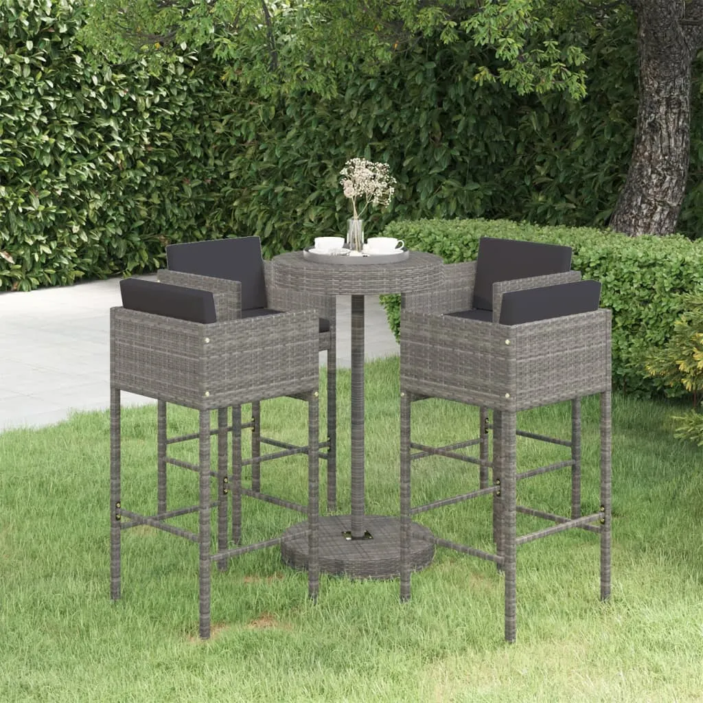 vidaXL Set da Bar da Giardino 5 pz con Cuscini in Polyrattan Grigio