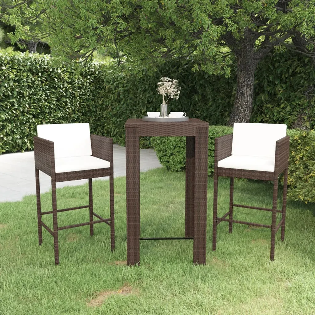 vidaXL Set Bar da Giardino 3 pz con Cuscini Polyrattan Marrone