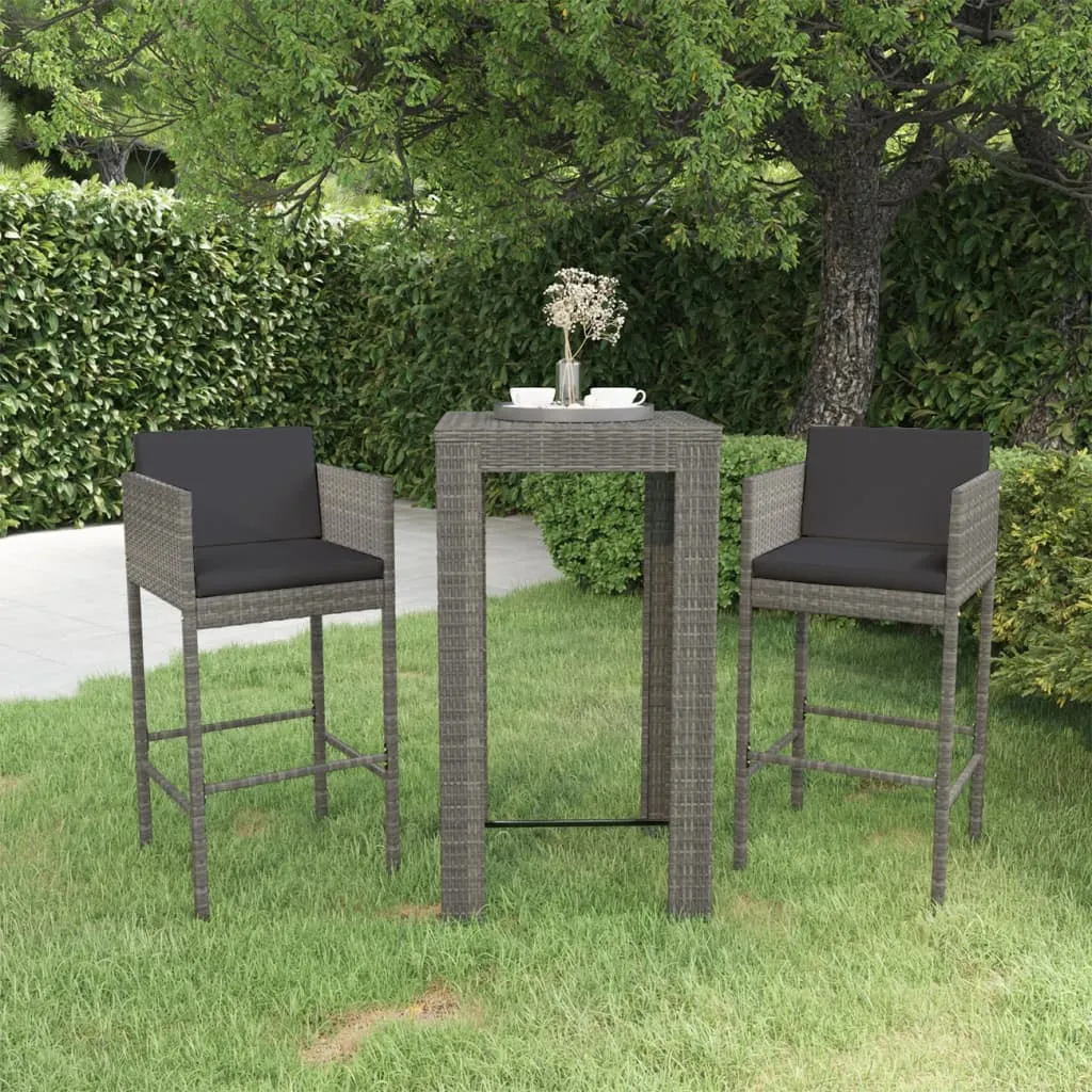 vidaXL Set Bar da Giardino 3 pz con Cuscini in Polyrattan Grigio