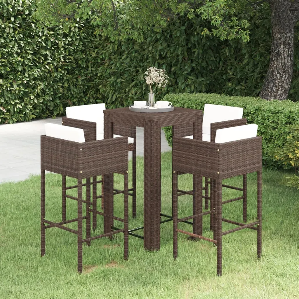 vidaXL Set da Bar da Giardino 5 pz con Cuscini in Polyrattan Marrone