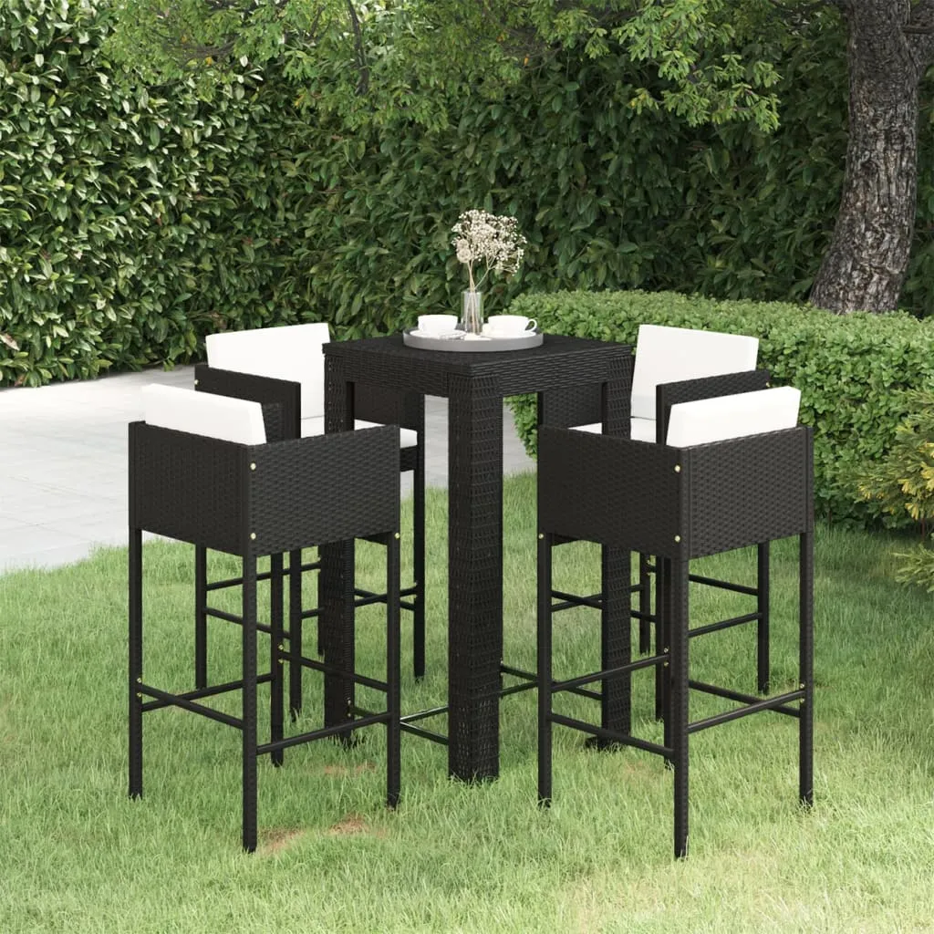 vidaXL Set Bar da Giardino 5 pz con Cuscini Polyrattan Nero