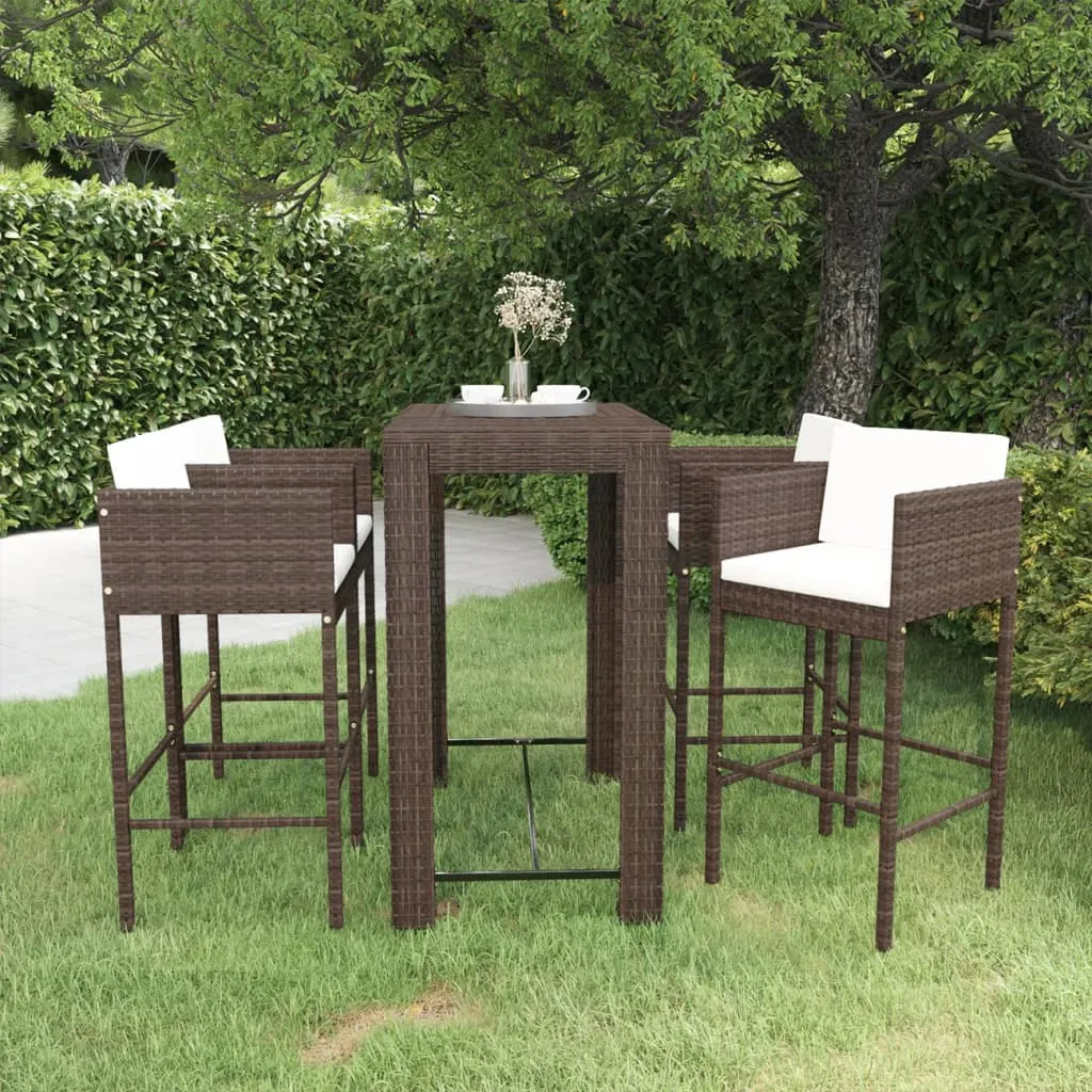 vidaXL Set da Bar da Giardino 5 pz con Cuscini in Polyrattan Marrone