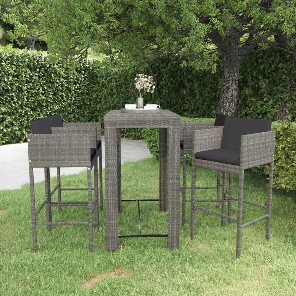 vidaXL Set da Bar da Giardino 5 pz con Cuscini in Polyrattan Grigio