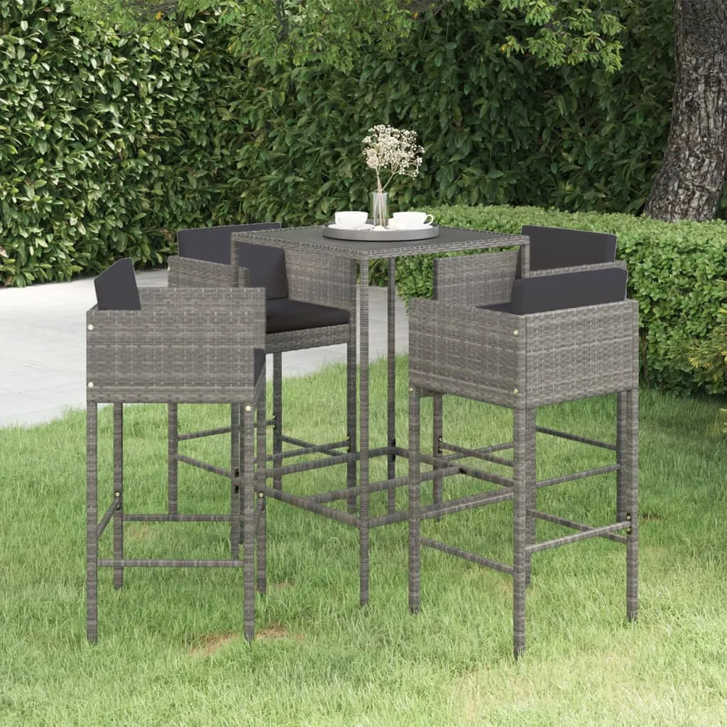 vidaXL Set da Bar da Giardino 5 pz con Cuscini in Polyrattan Grigio