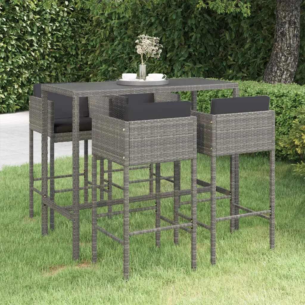 vidaXL Set da Bar da Giardino 5 pz con Cuscini in Polyrattan Grigio