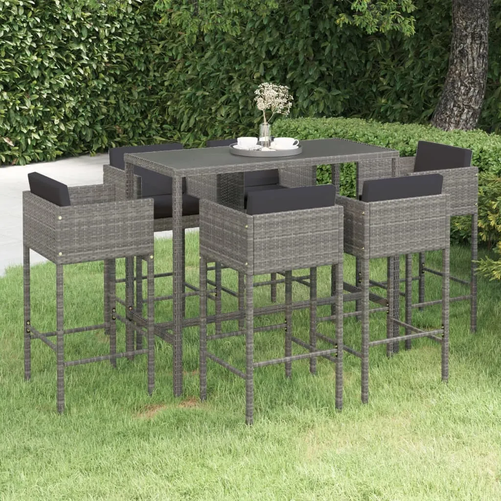 vidaXL Set da Bar da Giardino 7 pz con Cuscini in Polyrattan Grigio