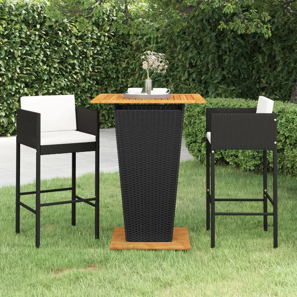 vidaXL Set Bar da Giardino 3 pz con Cuscini Polyrattan Nero