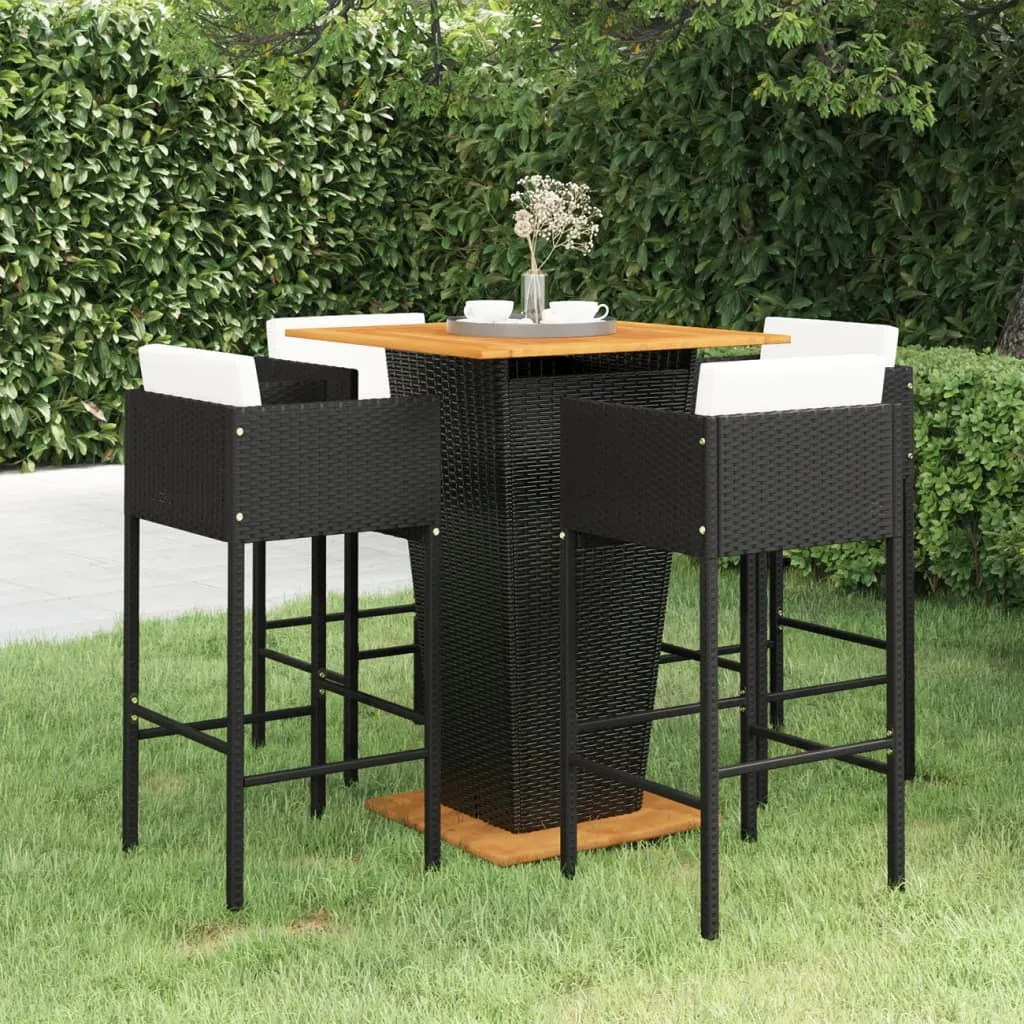 vidaXL Set Bar da Giardino 5 pz con Cuscini in Polyrattan Nero