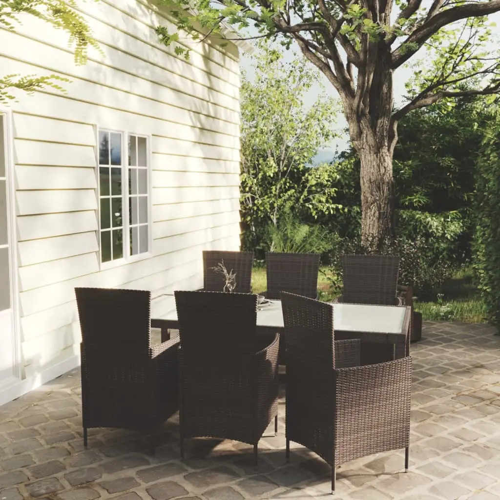 Set Mobili da Giardino 7 pz con Cuscini in Polyrattan Marrone