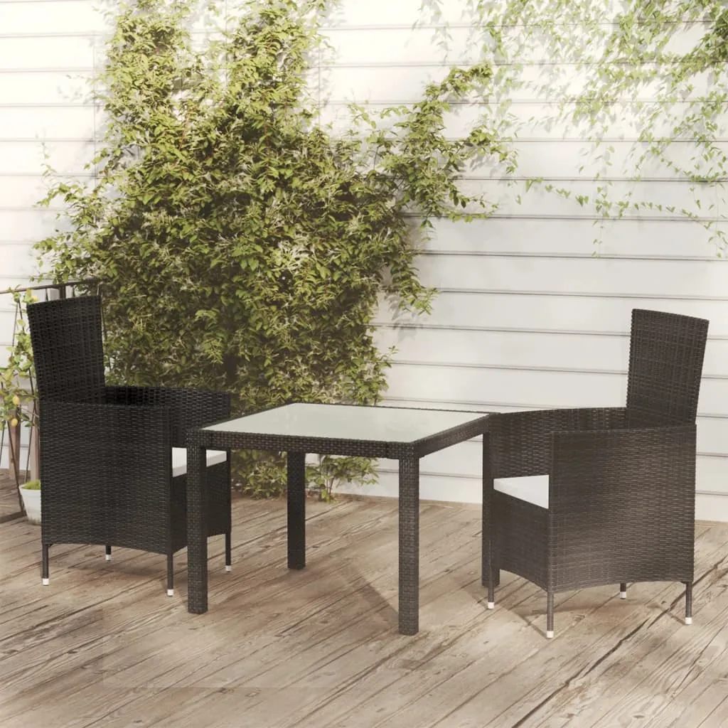 vidaXL Set Mobili da Giardino 3 pz con Cuscini in Polyrattan Nero