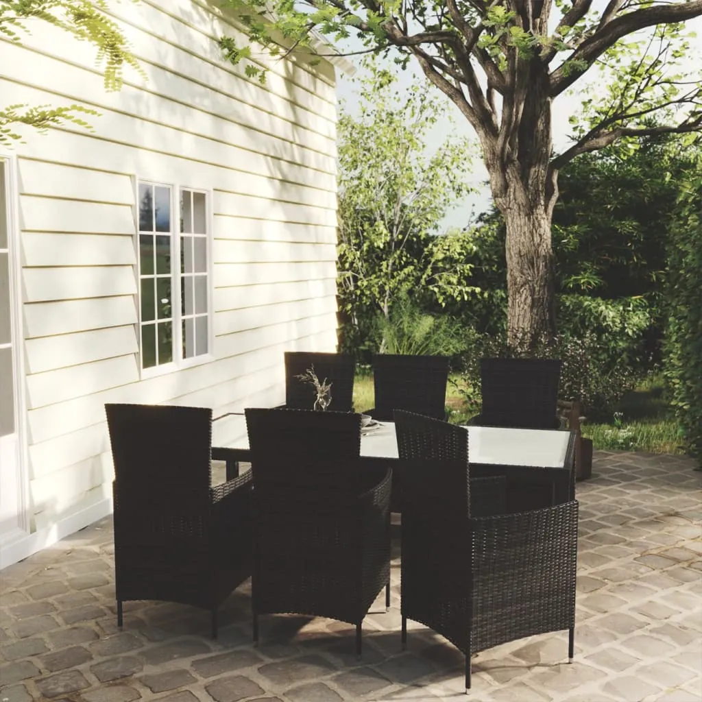 vidaXL Set Mobili da Giardino 7 pz con Cuscini in Polyrattan Nero