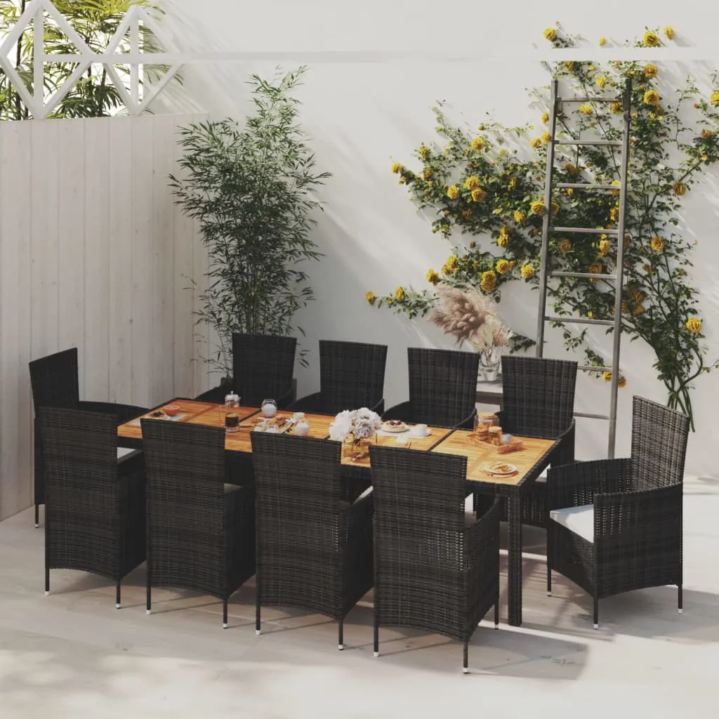 vidaXL Set Mobili da Giardino 11 pz con Cuscini in Polyrattan Nero