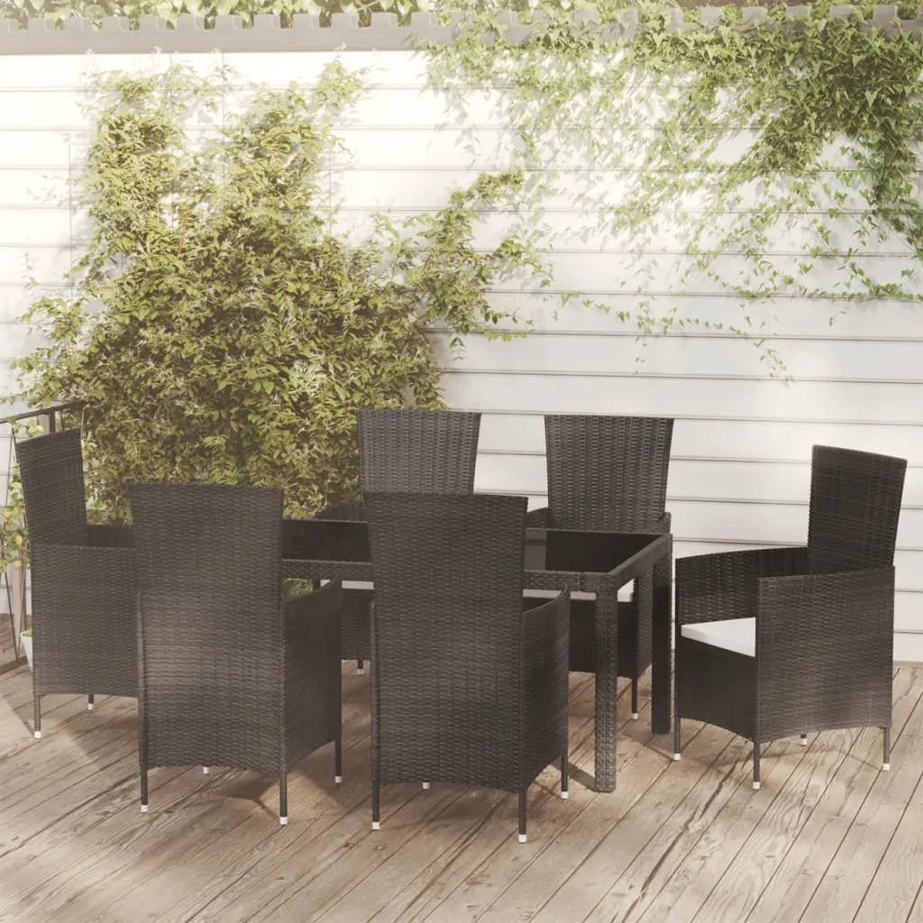 vidaXL Set Mobili da Giardino 7 pz con Cuscini in Polyrattan Nero