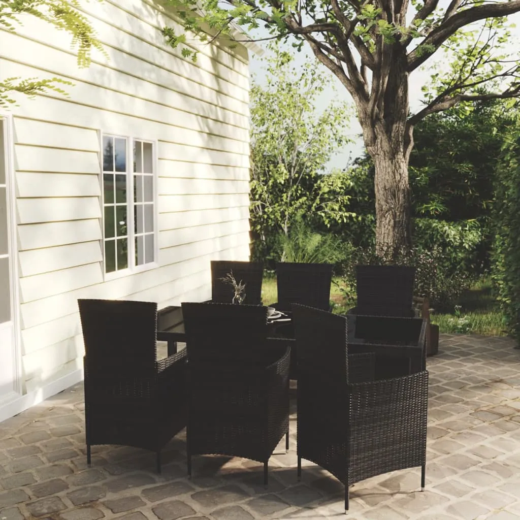 vidaXL Set Mobili da Giardino 7 pz con Cuscini in Polyrattan Nero