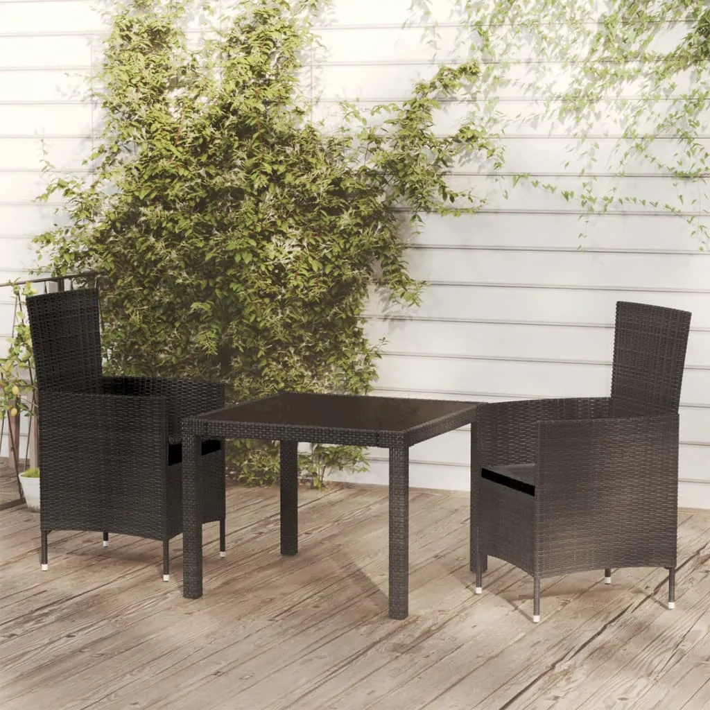 vidaXL Set Mobili da Giardino 3 pz con Cuscini in Polyrattan Nero