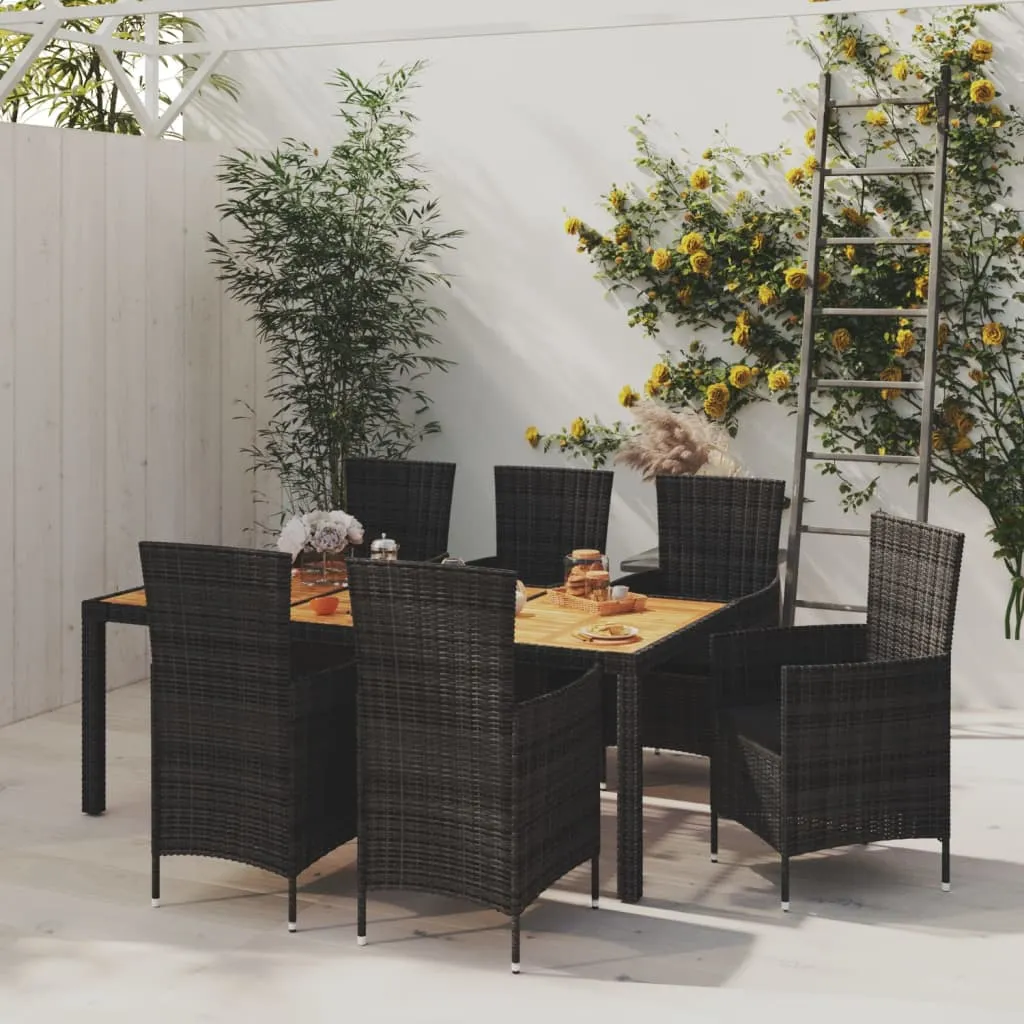 vidaXL Set Mobili da Giardino 7 pz con Cuscini in Polyrattan Nero