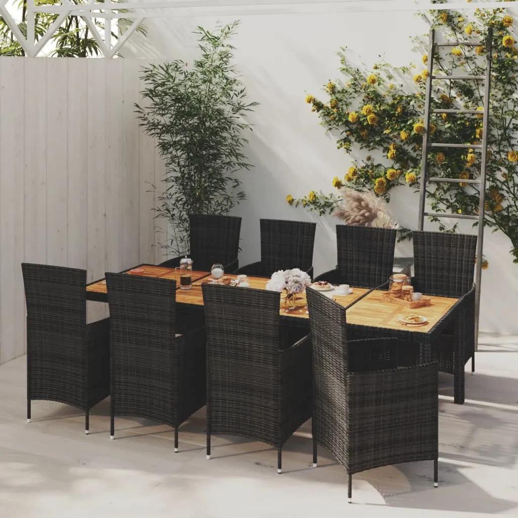 vidaXL Set Mobili da Giardino 9 pz con Cuscini in Polyrattan Nero