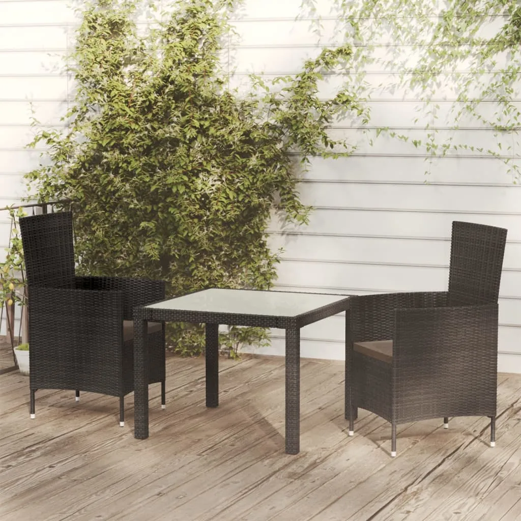 vidaXL Set Mobili da Giardino 3 pz con Cuscini in Polyrattan Nero