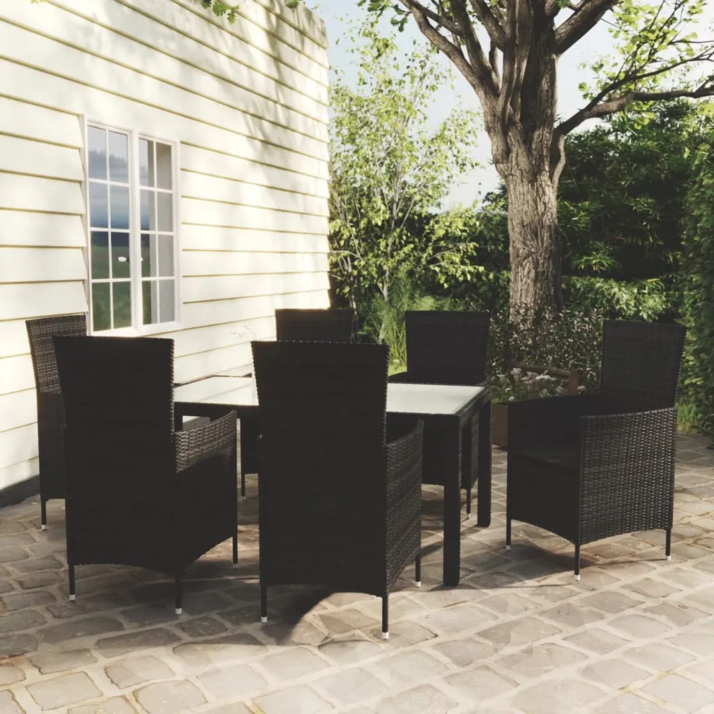 vidaXL Set Mobili da Giardino 7 pz con Cuscini in Polyrattan Nero