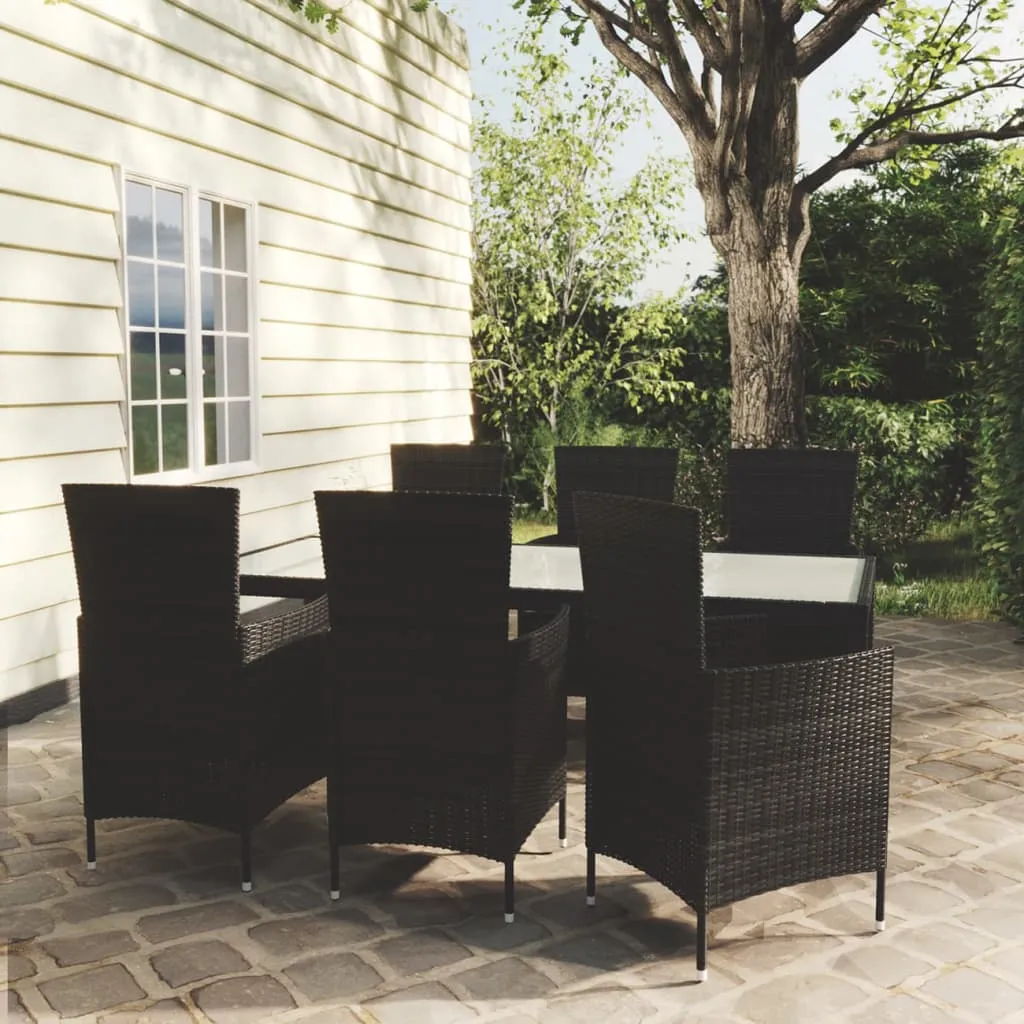 vidaXL Set Mobili da Giardino 7 pz con Cuscini in Polyrattan Nero