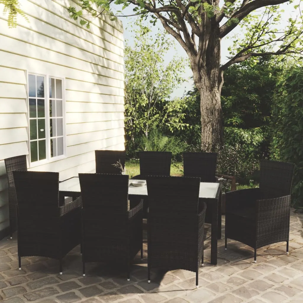 vidaXL Set Mobili da Giardino 9 pz con Cuscini in Polyrattan Nero