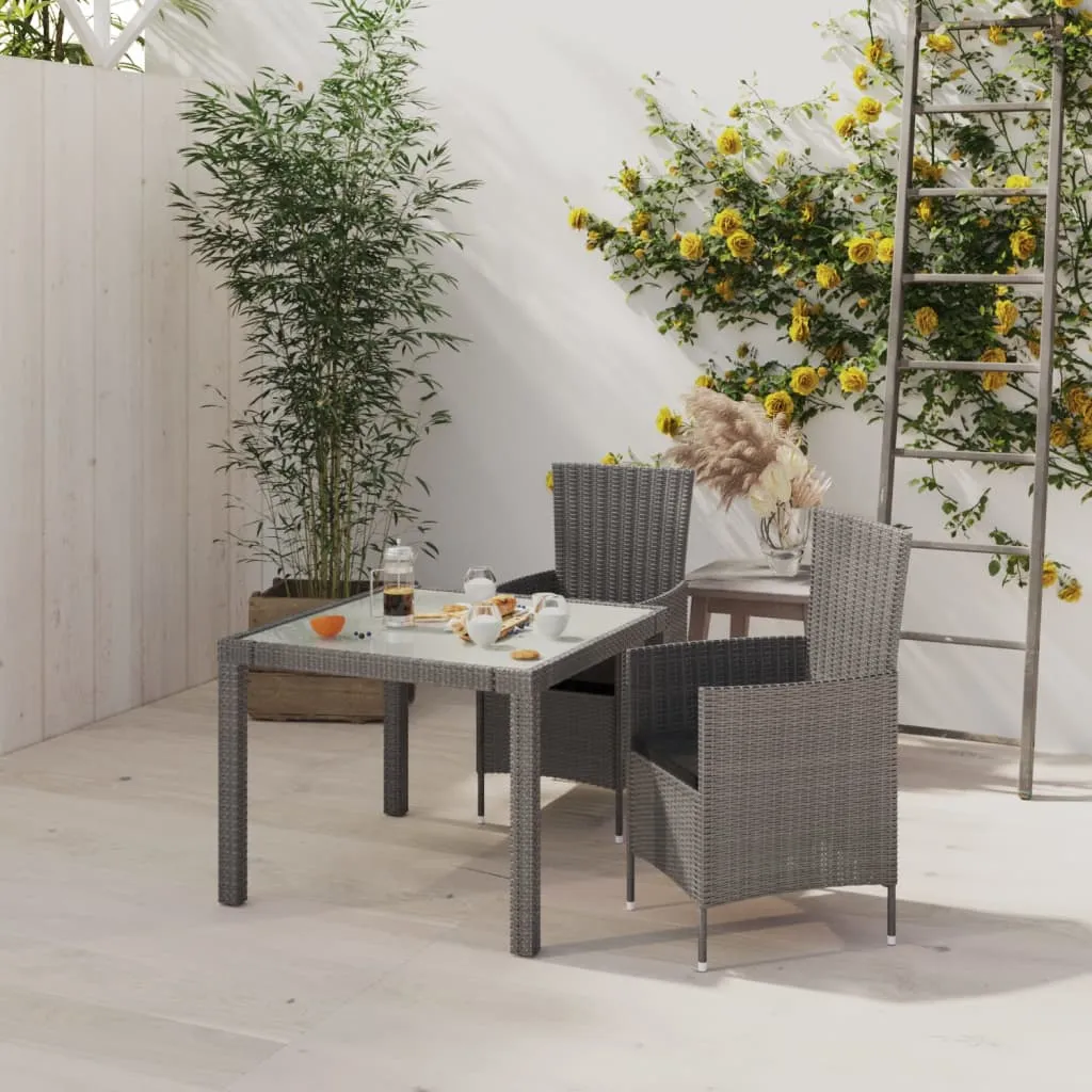 vidaXL Set da Pranzo per Esterni 3 pz con Cuscini in Polyrattan Grigio