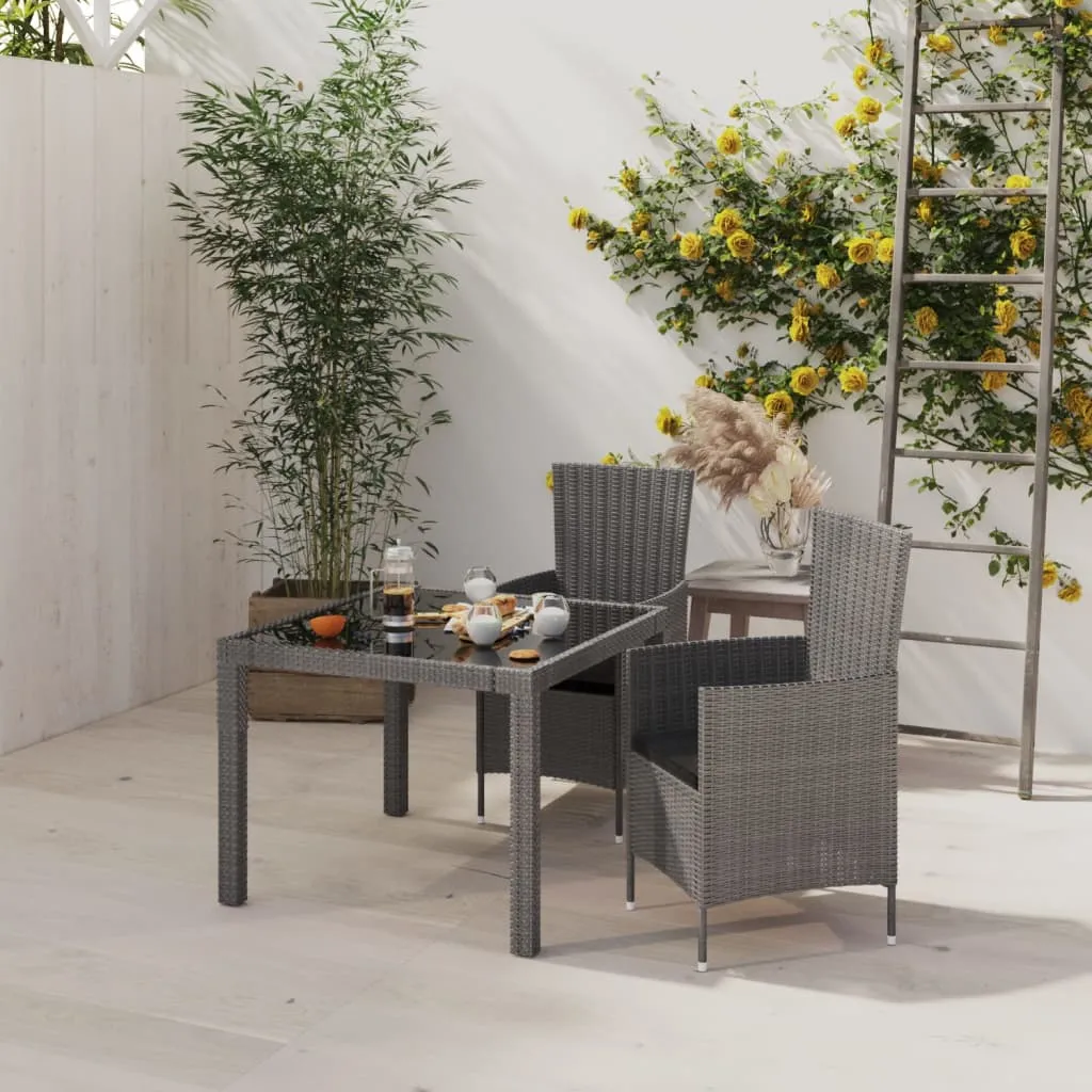 vidaXL Set da Pranzo per Esterni 3 pz con Cuscini in Polyrattan Grigio