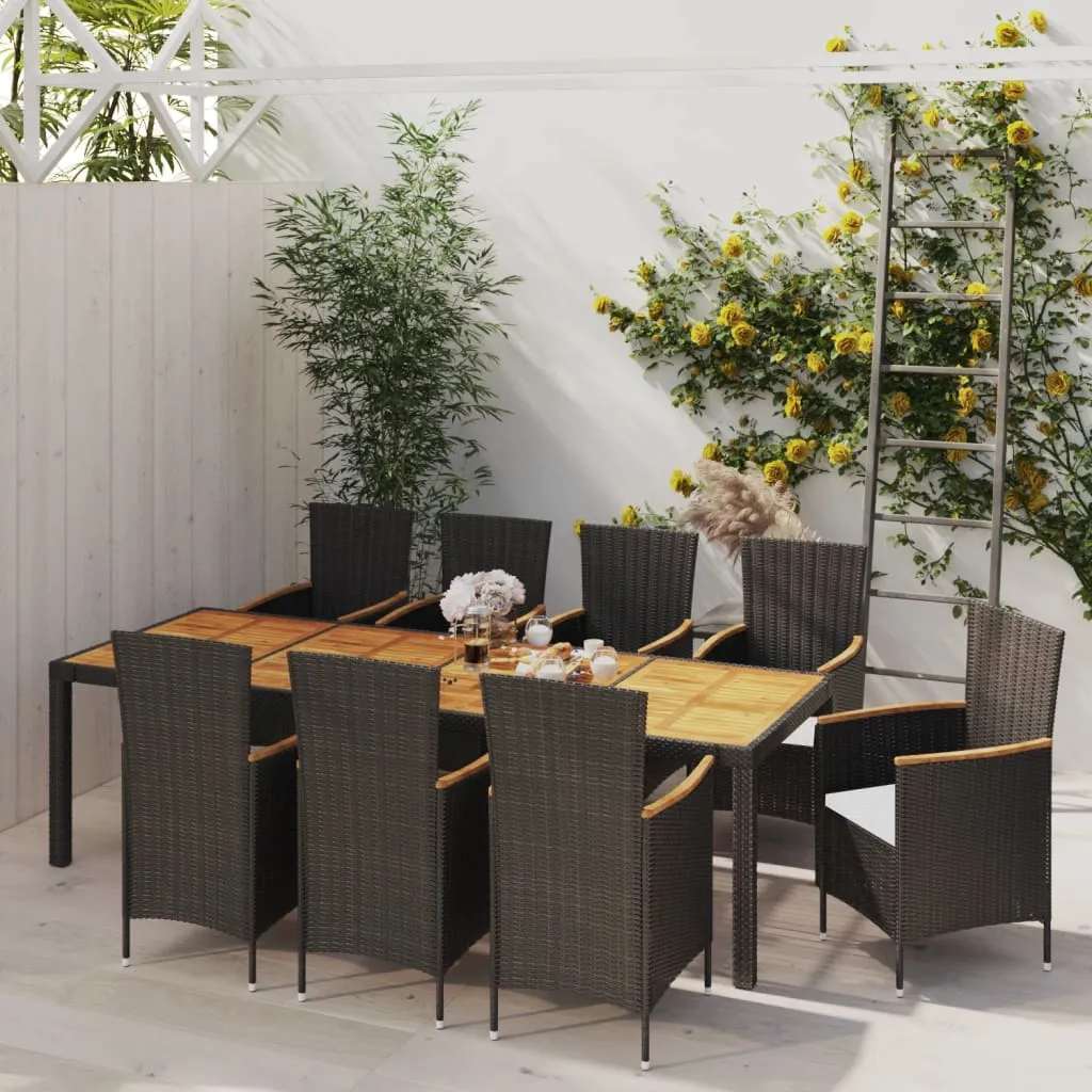 vidaXL Set Mobili da Giardino 9 pz con Cuscini in Polyrattan Nero