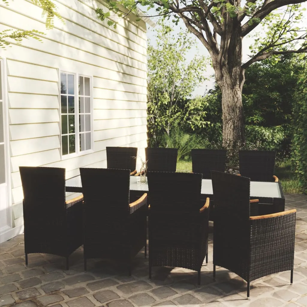 vidaXL Set Mobili da Giardino 9 pz con Cuscini in Polyrattan Nero