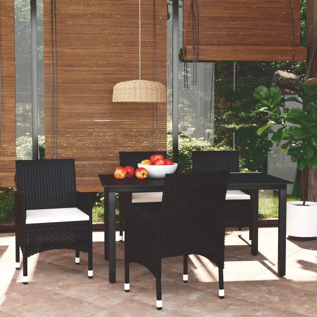 vidaXL Set da Pranzo per Giardino 5 pz con Cuscini in Polyrattan Nero