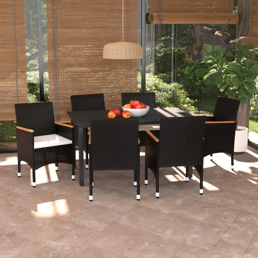 vidaXL Set da Pranzo per Giardino 7 pz con Cuscini Polyrattan Nero