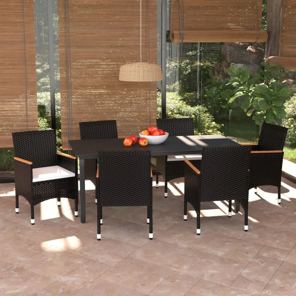 vidaXL Set da Pranzo per Giardino 7 pz con Cuscini Polyrattan Nero