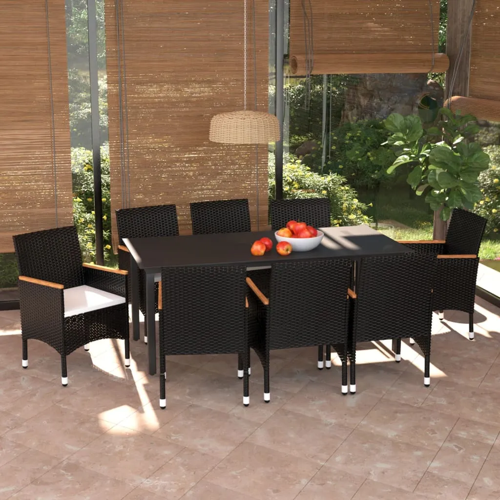 vidaXL Set Pranzo da Giardino 9 pz con Cuscini in Polyrattan Nero