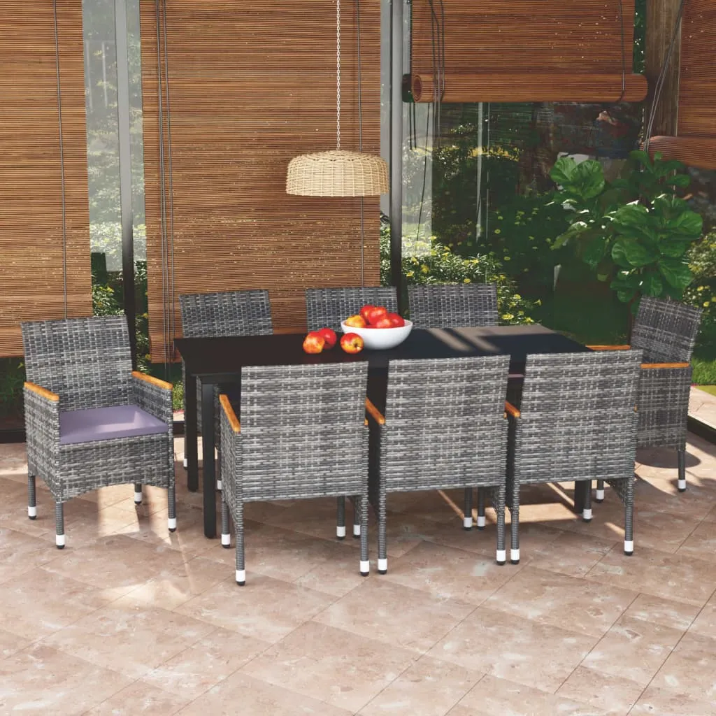 vidaXL Set Pranzo da Giardino 9 pz con Cuscini in Polyrattan Grigio